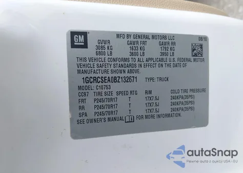 2011 Chevrolet Silverado 1500 Lt z USA, uszkodzony, nr VIN 1GCRCSEA0BZ132671